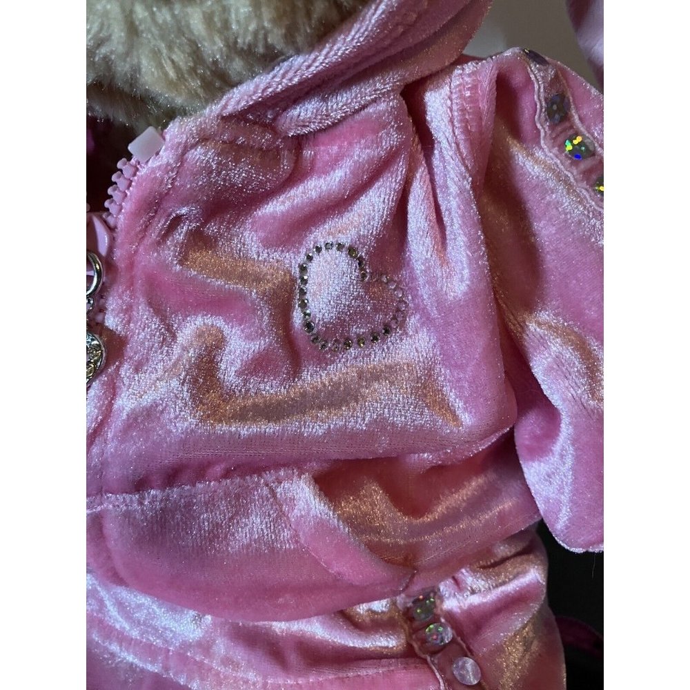 Build-A-Bear Tan Bunny Floppy Ears w/Pink Velvet  Rhinestone Hoodie Skirt Outfit - Picture 6 of 16